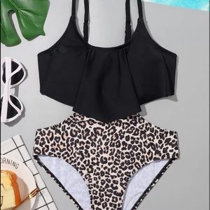 NEW Youth Girls Shein Leopard Print Cut-Out One Piece Swimsuit